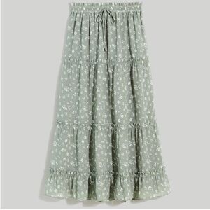 Madewell Floral A-Line Tiered Skirt in Sage Green Cottage Garden XS